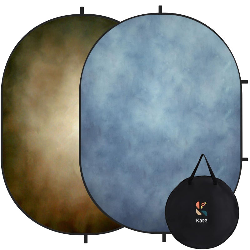 Kate 5x6.5ft(1.5x2m) Collapsible Backdrop Blue Brown Texture Folding Double Sided Backgrounds for Photo, Video Meetings, Live Streaming - Image 1